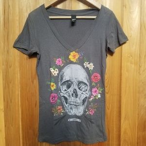 OBEY floral skull womens v cut XS tee